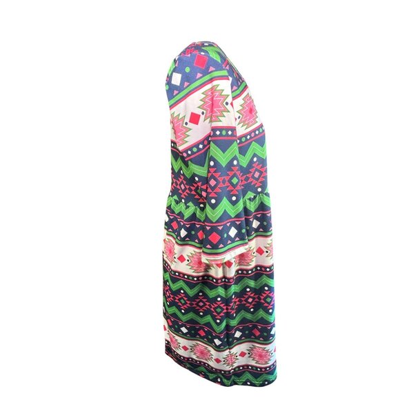 Lolly Wolly Doodle Aztec Pattern Dress M 3/4 Sleeves Multicolor Made In USA - Picture 4 of 7